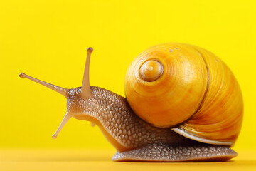 Wall Mural - snail animal on a yellow background