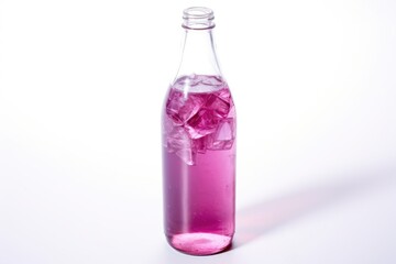 a plastic bottle of grape soda lying on its side