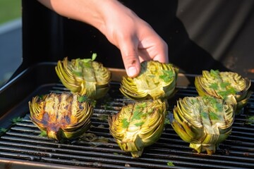 Poster - hand brushing garlic butter onto grilling artichokes