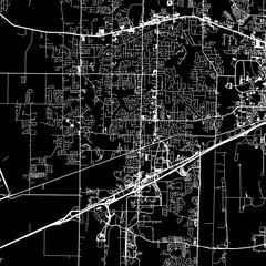 1:1 square aspect ratio vector road map of the city of  Madison Alabama in the United States of America with white roads on a black background.