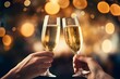 A festive toast at a party in honor of achieving goals or a holiday, a celebration at a luxurious social event. Greeting people with champagne and glasses.