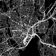 1:1 square aspect ratio vector road map of the city of  New Haven Connecticut in the United States of America with white roads on a black background.