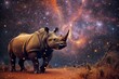 Rhino disappearing amidst stars. Generative AI