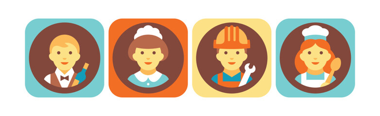 Canvas Print - Different People Profession Icon with Avatar Picture Vector Set