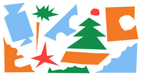 Poster - A set of paper cut out simple New Years Eve shapes. Vector pack of kraft elements. Trendy Matisse style illustration.