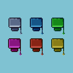 Fototapete - Pixel art sets of graduation hat with variation color item asset. Simple bits of graduation hat on pixelated style. 8bits perfect for game asset or design asset element for your game design asset