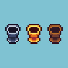 Poster - Pixel art sets of golden,silver,and bronze cup with variation color item asset. Simple bits of cup on pixelated style. 8bits perfect for game asset or design asset element for your game design asset