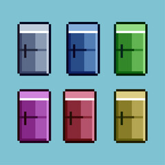 Leinwandbilder - pixel art sets of refrigerator with variation color item asset. simple bits of refrigerator on pixel
