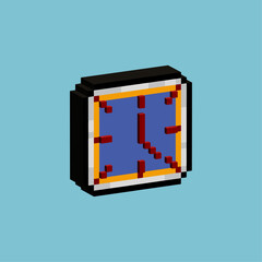 Fototapete - Isometric Pixel art 3d of square clock for items asset. Clock decoration on pixelated style.8bits perfect for game asset or design asset element for your game design asset.