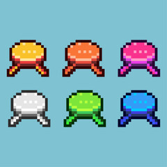 Poster - Pixel art sets of round small table with variation color item asset. Simple bits of table decoration on pixelated style. 8bits perfect for game asset or design asset element for your game design asset