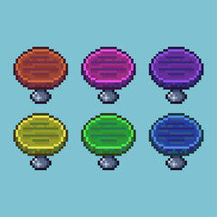 Poster - Pixel art sets of round small table with variation color item asset. Simple bits of table decoration on pixelated style. 8bits perfect for game asset or design asset element for your game design asset