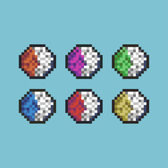 Poster - Pixel art sets of food rice with side  dish with variation color item asset. Simple bits of food on pixelated style. 8bits perfect for game asset or design asset element for your game design asset