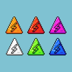 Fototapete - Pixel art sets of thunder sign with variation color item asset. Simple bits of thunder sign on pixelated style. 8bits perfect for game asset or design asset element for your game design asset