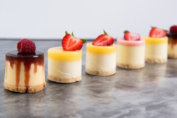 Sticker - individual sized cheesecake portions in a row