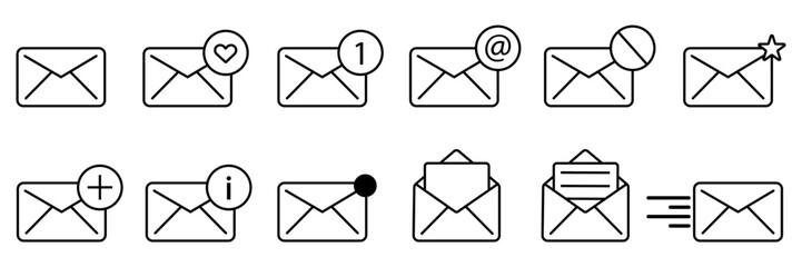 Poster - Message Envelope icon. Mail envelope icon collection. Electronic writing signs. Almost notification icon. Vector illustration