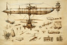 Artwork Depicting Leonardo Da Vinci's Aerial Invention. Generative AI