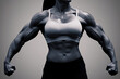 © OleksandrZastrozhnov - Muscular female torso in sportswear on a dark background. Banner layout for gym or fitness training.