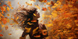 autumn leaves in the forest, autumn in the forest ,picture of wind and autumn leaves hurling to the
