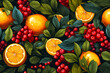 seamless tileable background of autumn / fall berries and fruits oranges and berry  background illustration