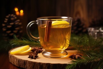 Canvas Print - hot toddy served in a transparent glass mug