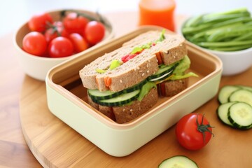 Wall Mural - gluten-free sandwich in an eco-friendly bamboo lunchbox