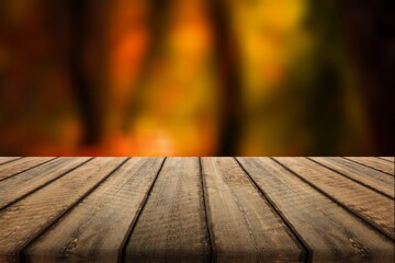 Sticker - The empty blank wooden table with background of autumn.