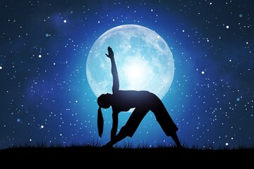 Canvas Print - Woman silhouette in yoga pose on Moon background