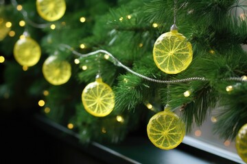 Wall Mural - lemon garlands interspersed with green tinsel on a christmas tree