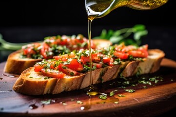 Poster - drizzling olive oil over bruschetta