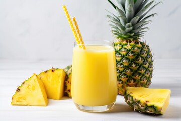 Wall Mural - glass of fresh pineapple juice with a reusable straw