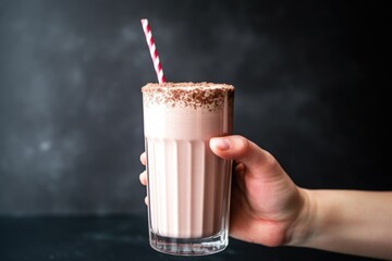 Canvas Print - hand placing a straw in a milkshake