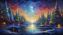 Vibrant Christmas Trees. A Kaleidoscope Of Holiday Joy And Color On Canvas
