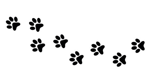 Dog paws. Animal paw prints, vector different animals footprints black on white illustration. Dog, puppy silhouette animal diagonal tracks.