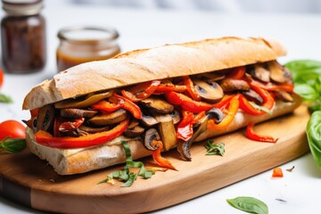 Sticker - vegan baguette sandwich with mushrooms and bell peppers