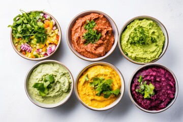 Poster - colorful burrito fillings in separate bowls