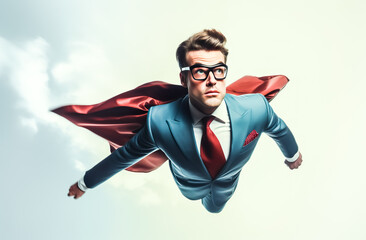 Business person look like superhero flying on sky.strong and confidence concepts.vision of leadership ideas