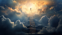 The Ladder Or The Way To Heaven Idea Concept For Illustration Of Spiritual Trip Mental Religious Growth The Way To Reach Personal Goals To Move Forward To The Bright Nice Feature  Hope Generative AI