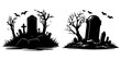 Vector Silhouettes of Halloween Gravestone, Headstone, and Tombstone Icons: Tomb Stones for Christian Cemetery Monuments, Graveyard Tombstones, and Funeral Grave Burial