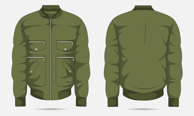 Canvas Print - Army green bomber jacket mockup front and back view