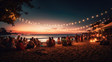 Poster - Group of people having fun at a beach party