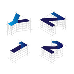 Poster - architecture style text, Isometric alphabet, numbers Abc uppercase letters, typography 3d elements, signs, symbols. Vector illustration in line art style

