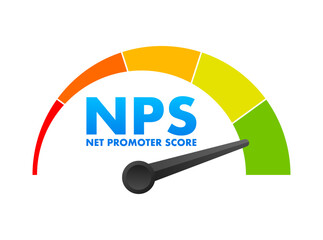 NPS Level Meter, measuring scale. Net promoter score Level speedometer indicator. Vector stock illustration