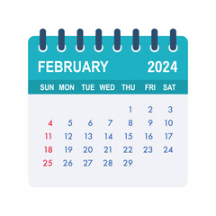 Wall Mural - February 2024 Calendar Leaf. Calendar 2024 in flat style. Vector stock illustration