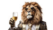 Funny Lion Holding Champagne Glass On Transparent Background - Celebration Concept