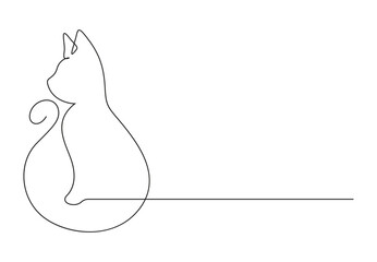 Poster - continuous one line drawing of simple cute cat. isolated on white background vector illustration. pr