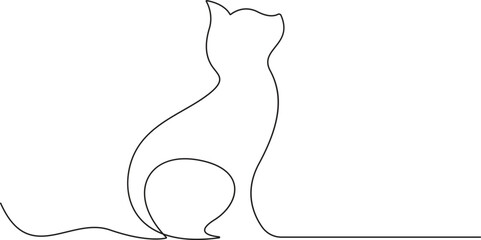 Fototapete - Continuous one line cat design silhouette. Hand drawn minimalism style vector illustration. Pro vector.