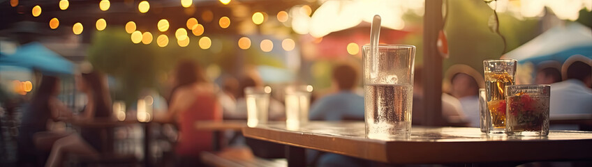 Bokeh background of Street Bar beer restaurant, outdoor in asia, People sit chill out and hang out dinner and listen to music together in Avenue, Happy life ,work hard play hard.