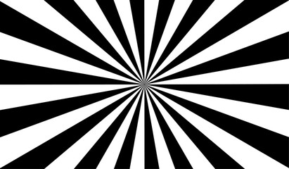 Sun ray light. Sun rays background. Radial burst. Sunburst black pattern isolated on white background. Beams line. Radiate sunlight. Comic effect texture. Retro pop art stripe. Vector illustration