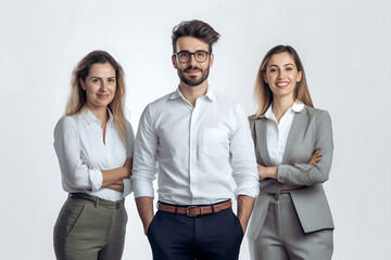 Team of Architect, Engineer, Construction office-man in normal and simple shirt and suit on white background at studio. Generative AI.