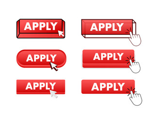 Aufkleber - apply button with pointer clicking. apply web buttons set. user interface element in flat style. vec